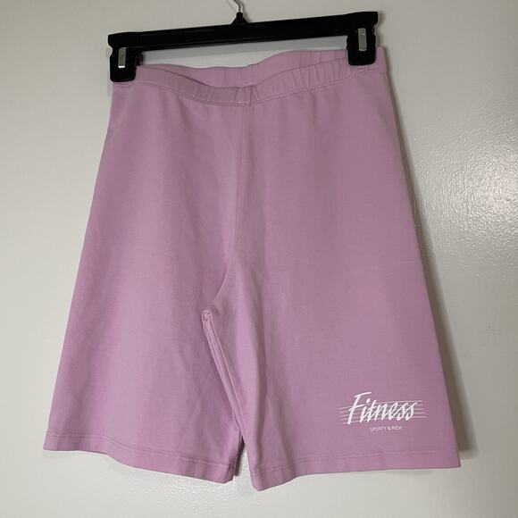 NWOT Sporty & Rich slogan-print jersey cycling shorts bubble gum pink size SMALL - Picture 2 of 5